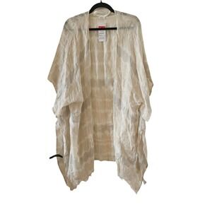 Treasure & Bond Women's Linen Shawl Open Front Grey Shibori Stripe One Size‎